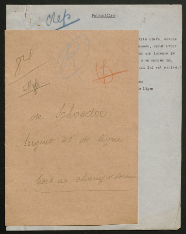 Témoignage de De Schoeder (Sergent) et correspondance avec Jacques Péricard