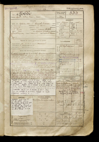Robbe, Maurice Alfred Lucie, né le 13 septembre 1899 à Heucourt-Croquoison (Somme), classe 1919, matricule n° 533, Bureau de recrutement d'Amiens