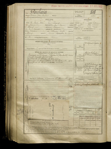 Poulain, Théodore Victor Maurice, né le 13 août 1876 à Doingt (Somme), classe 1896, matricule n° 848, Bureau de recrutement de Péronne