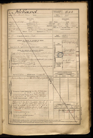 Richard, Henri Paschal Adrien, né le 01 avril 1869 à Nesle (Somme), classe 1889, matricule n° 642, Bureau de recrutement de Péronne