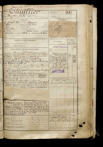 Thuillier, Augustin Emile, né le 13 avril 1890 à Miraumont (Somme), classe 1910, matricule n° 931, Bureau de recrutement de Péronne