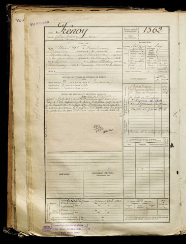 Frénoy, Albert Ludovic Daniel Auguste, né le 02 août 1901 à Fourdrinoy (Somme), classe 1921, matricule n° 1562, Bureau de recrutement d'Amiens