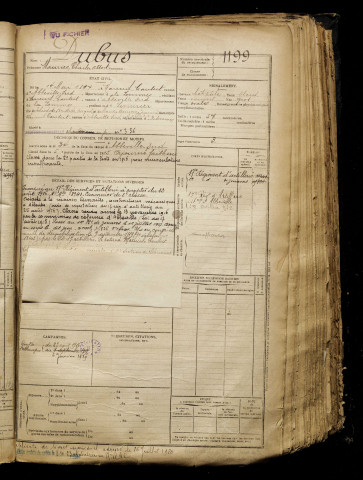 Dubus, Maurice Charles Albert, né le 14 mai 1897 à Mareuil-Caubert (Somme), classe 1917, matricule n° 1199, Bureau de recrutement d'Abbeville