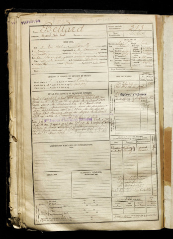 Bellard, Auguste Jules Emile, né le 09 mai 1901 à Loeuilly (Somme), classe 1921, matricule n° 213, Bureau de recrutement d'Amiens