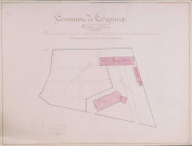 Coigneux. Plan d'ensemble du terrain occupé par les propriétés communales : l'église, l'école mixte et le logement de l'instituteur