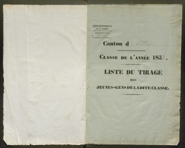 Tirage au sort (arrondissement de Péronne) de l'année 1833