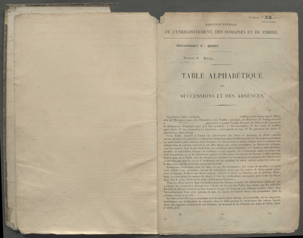 Table des successions et absences du bureau de Boves