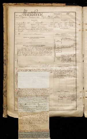Matthieu, Cyprien François Ulysse Alfred, né le 10 juillet 1876 à Canaples (Somme), classe 1896, matricule n° 216, Bureau de recrutement d'Abbeville