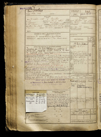 Freton, Victor Louis, né le 30 octobre 1896 à Croisilles (Pas-de-Calais), classe 1916, matricule n° 190, Bureau de recrutement de Péronne