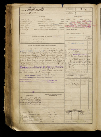 Deflesselle, Joseph Gilbert, né le 03 juin 1889 à Bertangles (Somme), classe 1909, matricule n° 994, Bureau de recrutement d'Amiens