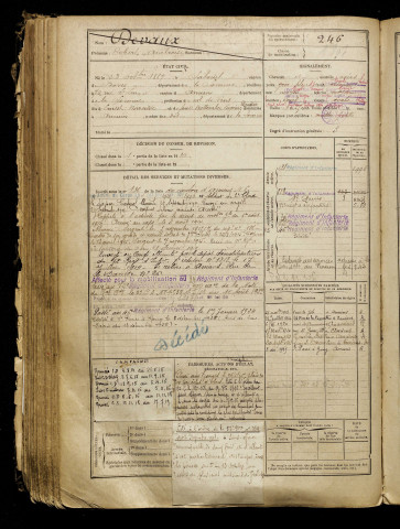 Devaux, Robert Ambroise, né le 23 octobre 1889 à Salouël (Somme), classe 1909, matricule n° 246, Bureau de recrutement d'Amiens