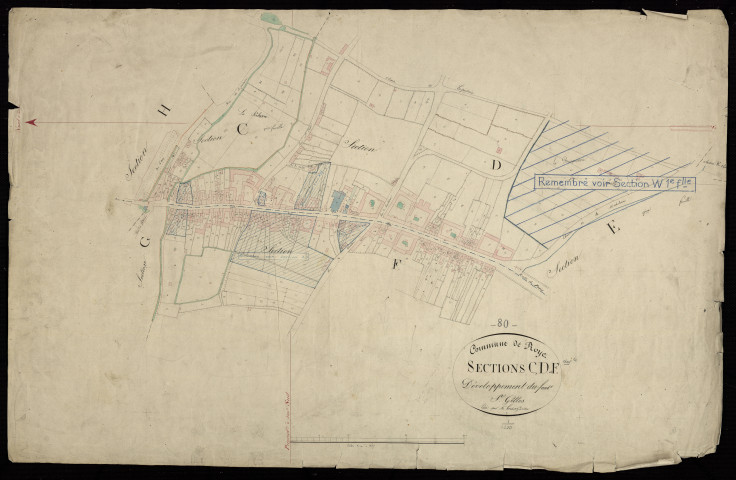 Plan du cadastre napoléonien - Roye : Faubourg Saint-Gilles (Le), développement des sections C2, D2 et F