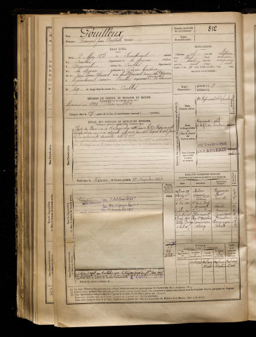 Gouilleux, François Jean Baptiste, né le 02 mai 1872 à Gueudecourt (Somme), classe 1892, matricule n° 812, Bureau de recrutement de Péronne
