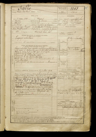 Salle, André Louis Raoul Marie, né le 01 mars 1883 à Amiens (Somme), classe 1903, matricule n° 1105, Bureau de recrutement d'Amiens