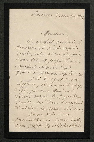 Témoignage de Rivière, Joseph et correspondance avec Jacques Péricard