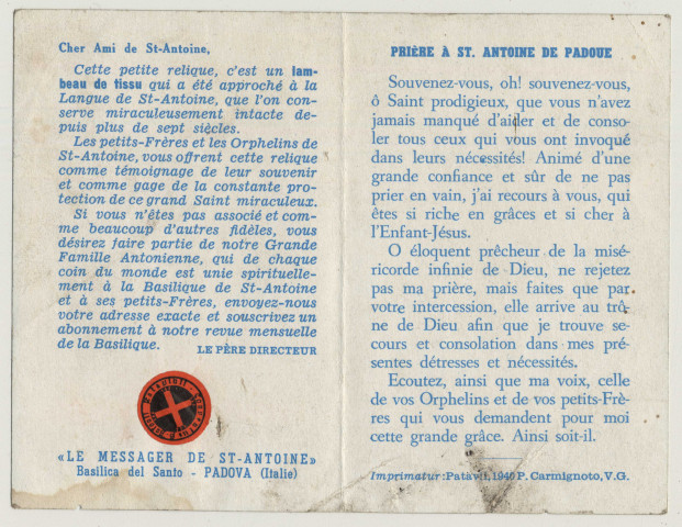 Saint Antoine de Padoue. « Le Messager de Saint Antoine » Basilica del Santo – Padova (Italie)