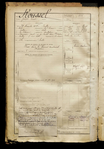 Roussel, Joseph Ernest, né le 29 novembre 1879 à Tully (Somme), classe 1899, matricule n° 556, Bureau de recrutement d'Abbeville