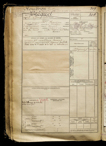 Jézéquel, Jean Michel, né le 10 janvier 1894 à Plomodiern (Finistère), classe 1914, matricule n° 308, Bureau de recrutement d'Abbeville