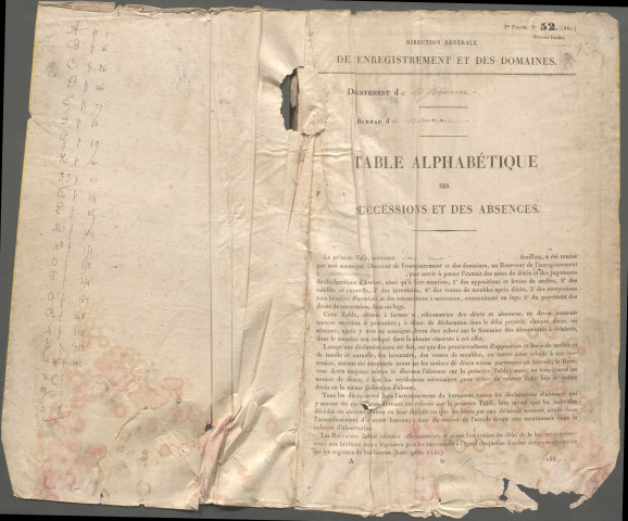 Table des successions et absences du bureau de Nouvion