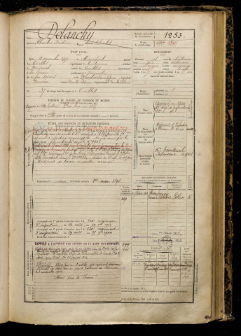 Delanchy, Charles Frédéric, né le 11 novembre 1873 à Maurepas (Somme), classe 1893, matricule n° 1253, Bureau de recrutement de Péronne