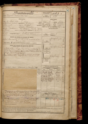Dassonville, Raymond Constant Arthur, né le 04 mars 1870 à Seux (Somme), classe 1890, matricule n° 463, Bureau de recrutement d'Amiens