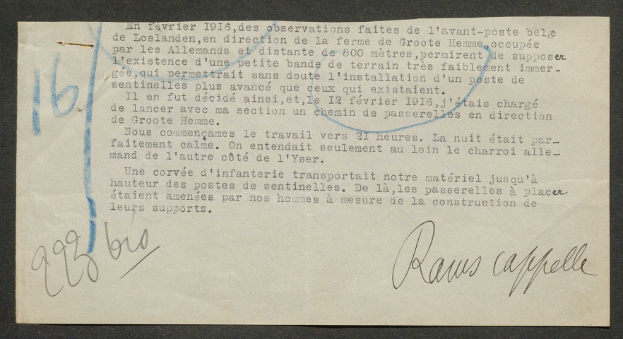 Témoignage de Dethier, Ch. (Sergent) et correspondance avec Jacques Péricard