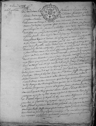 Etude de Me Grégoire Rault à Amiens (étude n°21). Minutes de l'année 1738