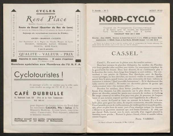Nord-Cyclo. Organe de Propagande Cyclotouristique et de liaison entre les Sociétés des Départements du Nord, du Pas-de-Calais et de la Somme, numéro 3