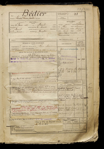 Bédier, Louis Pierre Eusèbe, né le 16 février 1889 à Moreuil (Somme), classe 1909, matricule n° 11, Bureau de recrutement de Péronne