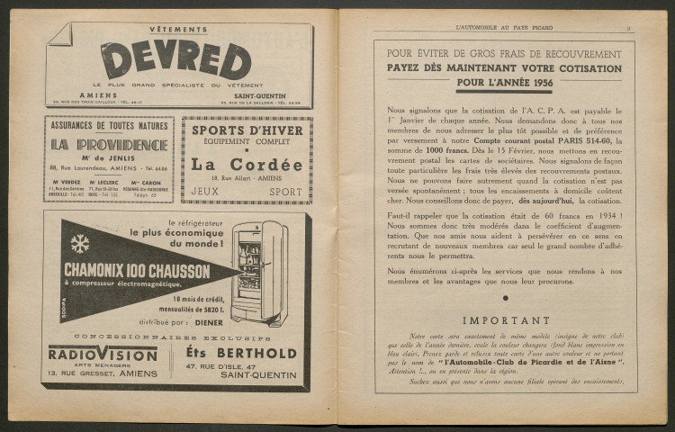 L'Automobile au Pays Picard. Revue de l'Automobile et du Tourisme. Organe officiel de l'Automobile-Club de Picardie et de l'Aisne, 382, janvier 1956