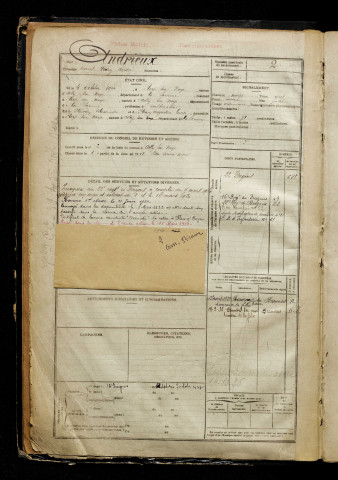 Andrieux, Marcel Henry André, né le 04 octobre 1900 à Flers-sur-Noye (Somme), classe 1920, matricule n° 2, Bureau de recrutement de Péronne