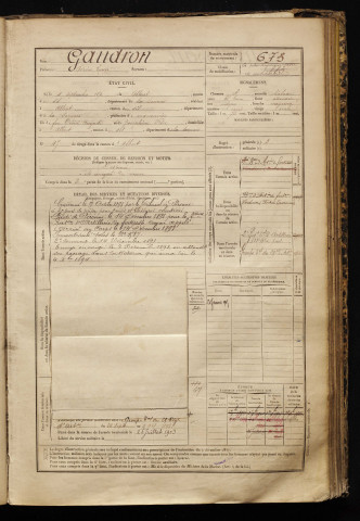 Gaudron, Adrien Louis, né le 04 septembre 1870 à Albert (Somme), classe 1890, matricule n° 673, Bureau de recrutement de Péronne