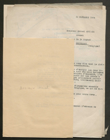 Témoignage de Anciaux, Marcel et correspondance avec Jacques Péricard