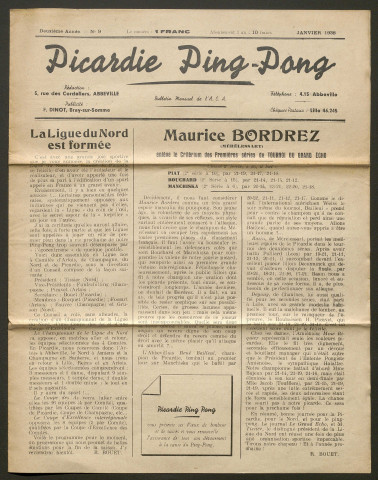 Picardie Ping-Pong. Bulletin mensuel de l'Alfred-Club Abbevillois, numéro 9 - 2e année