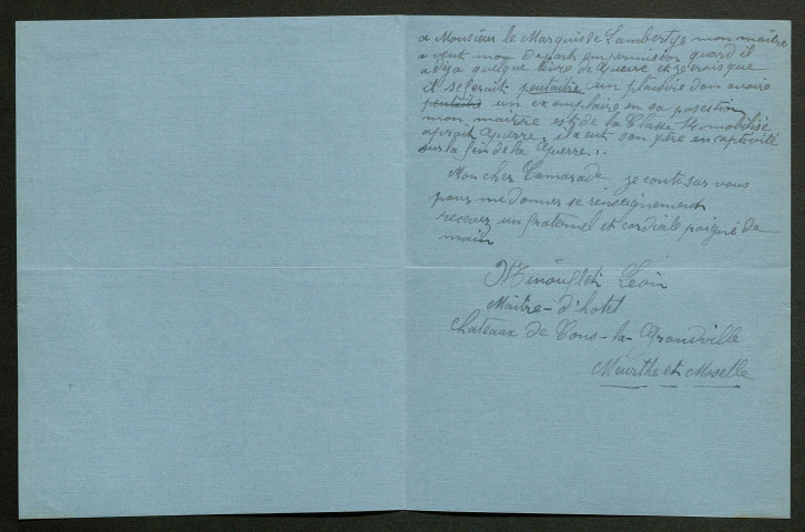 Témoignage de Minouflet, Léon (Fusillier mitrailleur) et correspondance avec Jacques Péricard