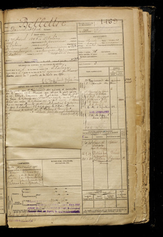 Bellettre, Daniel Alfred, né le 21 avril 1897 à Saint-Valery (Oise), classe 1917, matricule n° 1469, Bureau de recrutement d'Amiens