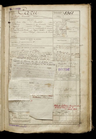 Caru, Roger Aimable, né le 09 juin 1890 à Brutelles (Somme), classe 1910, matricule n° 1361, Bureau de recrutement d'Abbeville