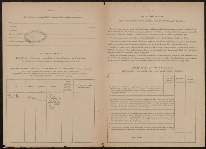 Cléry-sur-Somme. Demande d'indemnisation des dommages de guerre : dossier Dussort-Cornet