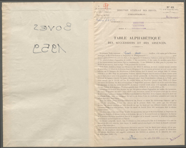 Table des successions et absences du bureau de Boves