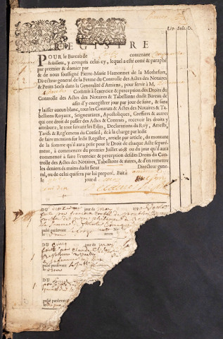 Contrôle des actes du bureau de Conty pour la période du 2 mai 1710 au 5 janvier 1711