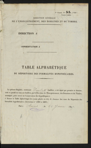 Table alphabétique du répertoire des formalités, de Delabroie à Delametterie, registre n° 41 (Abbeville)