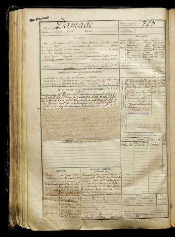 Damade, Alfred Joseph, né le 17 mars 1895 à Saint-Quentin-la-Motte-Croix-au-Bailly (Somme), classe 1915, matricule n° 725, Bureau de recrutement d'Abbeville