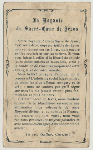 Rex sum ego. L'étendard de la royauté du sacré coeur. La Royauté du Sacré-Coeur de Jésus
