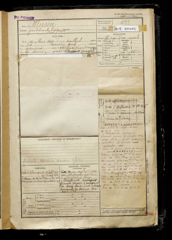 Musin, Jean Edmond Marie Joseph Cornil, né le 15 mars 1897 à Bailleul (Nord), classe 1917, matricule n° 977, Bureau de recrutement d'Amiens