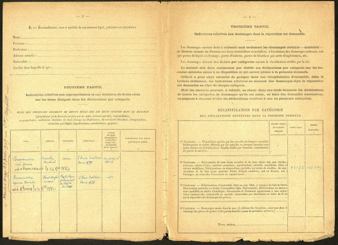 Ailly-sur-Noye. Demande d'indemnisation des dommages de guerre : dossier Denis-Plichon Marie Angèle Noémie