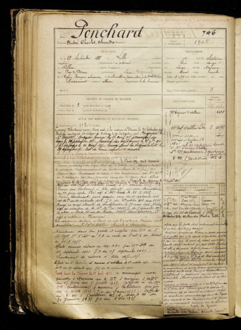 Ponchard, André Charles Alexandre, né le 27 septembre 1888 à Lille (Nord), classe 1908, matricule n° 746, Bureau de recrutement de Péronne