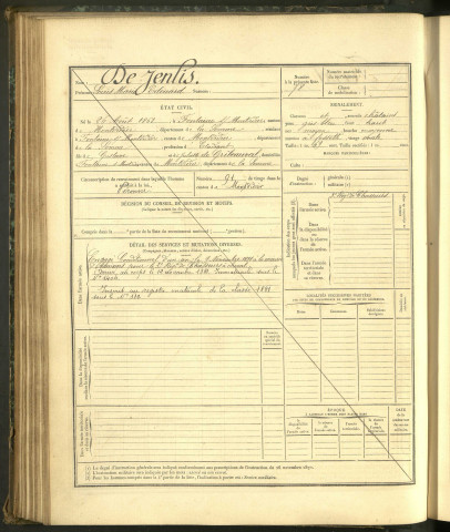 De Jenlis, Louis Marie Edouard, né le 26 août 1861 à Fontaine-sous-Montdidier (Somme, France), classe 1880, matricule n° 110, Bureau de recrutement de Péronne