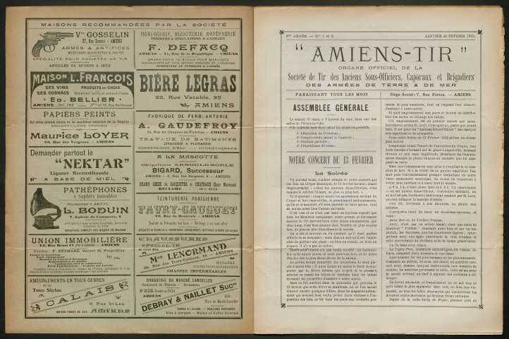 Amiens-tir, organe officiel de l'amicale des anciens sous-officiers, caporaux et soldats d'Amiens, numéro 1 (janvier 1912)