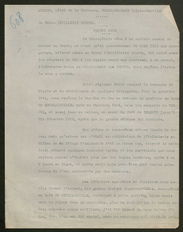 Témoignage de Augier, Charles et correspondance avec Jacques Péricard