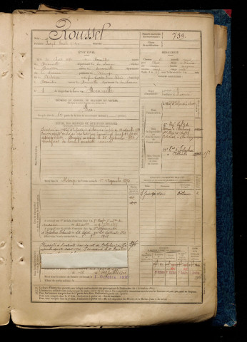 Roussel, Joseph Emile Odon, né le 20 août 1870 à Bernâtre (Somme), classe 1890, matricule n° 759, Bureau de recrutement d'Abbeville